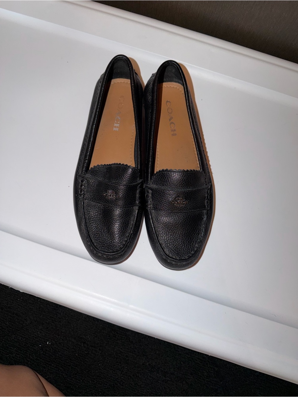 Coach Black Leather Penny Loafers for Women